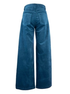 High Rise Wide Leg Clean Hem Jean - Teal