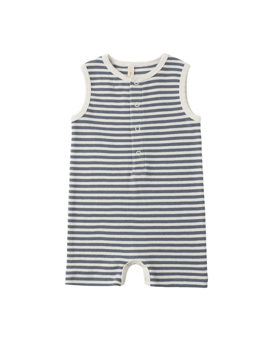 RIBBED HENLEY ROMPER OCEAN STRIPE