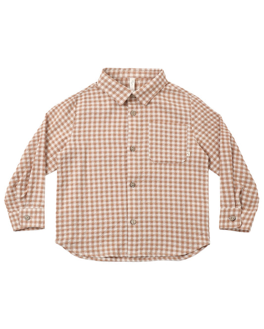 COLLARED LONG SLEEVE SHIRT FAWN GINGHAM