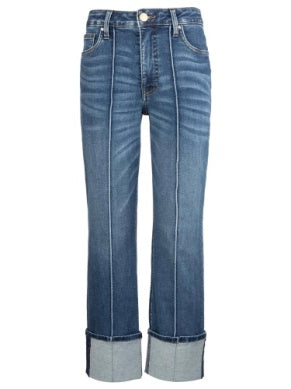 Fay Attentive High Rise Straight Leg Pin Tuck Cuff Jeans