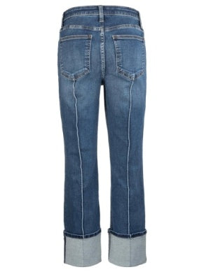 Fay Attentive High Rise Straight Leg Pin Tuck Cuff Jeans