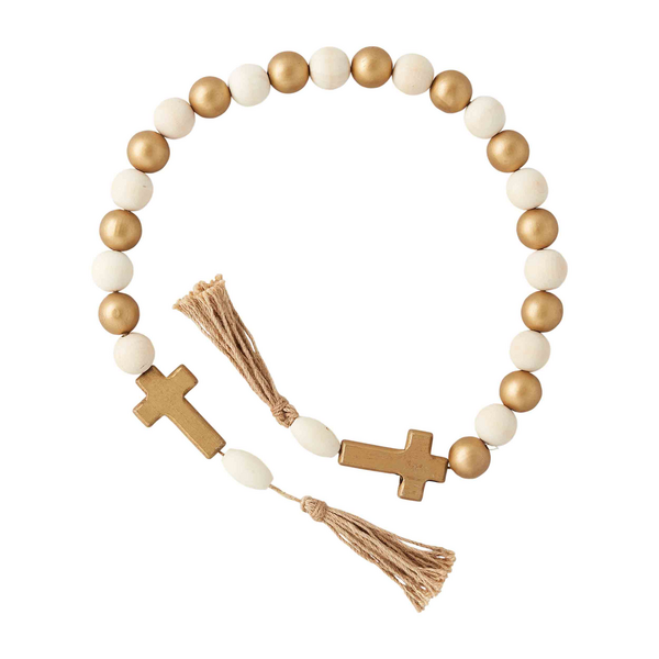 Cross Gold And Wood Beads