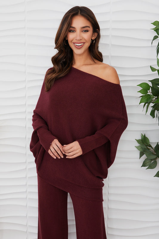 Asymmetrical Sweater - Wine